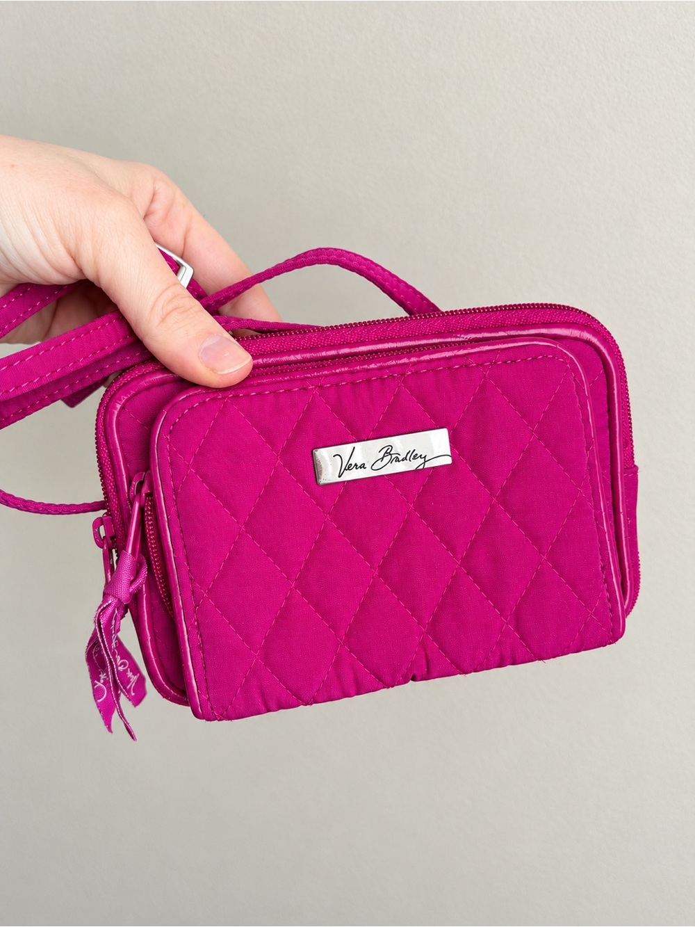 Vera Bradley Magenta Quilted All-in-One Crossbody Wallet Purse Adjustable Strap